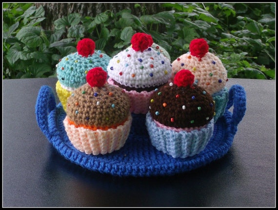 Rainbow Cup Cake Set With Serving Plate Crochet Pattern