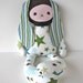 Cloth Doll Bunny in Blue and Green Stars and Stripes with brown minky - ready to ship