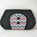 Large Clutch Purse in Black Denim with Red, Grey, Black and Blue Chevron accent - ready to ship