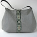Hobo Bag Purse in Grey Denim with brocade ribbon and black leather strap - ready to ship