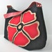 Hobo Bag Purse in Navy Blue Denim with Large Red Felt Flower and red leather strap - ready to ship