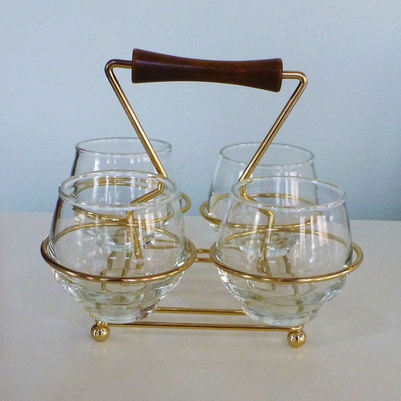 Items similar to vintage midcentury drink caddy with 4 Libbey cordial ...