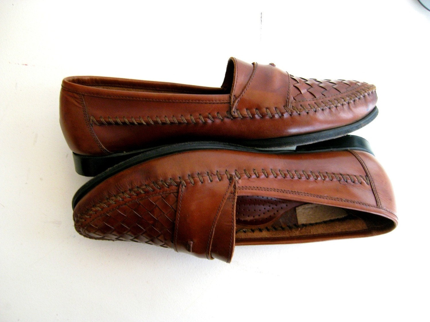 Brown Leather Loafers Men's Basketweave 9.5 M by MyGmasCloset