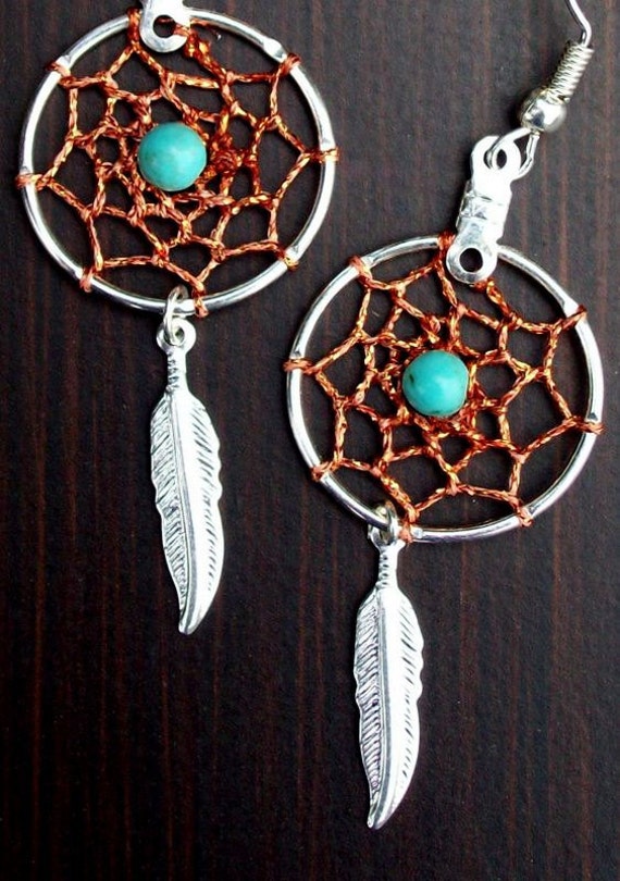 DREAM CATCHER Earrings Silver with sunset by SerenityJewelry