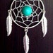 Dream catcher necklace in silver with Turquoise and three feathers
