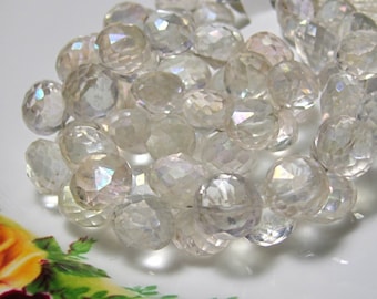 4" Strand - Gorgeous Antique Silver Mystic QUARTZ Faceted Onion Briolettes
