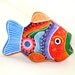 Pottery Handmade Figure Vintage Painted Green Orange Blue Pink Vintage Clay Fish