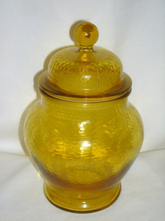 Vintage Amber Yellow Glass Ginger Jar by trixzstreasures on Etsy