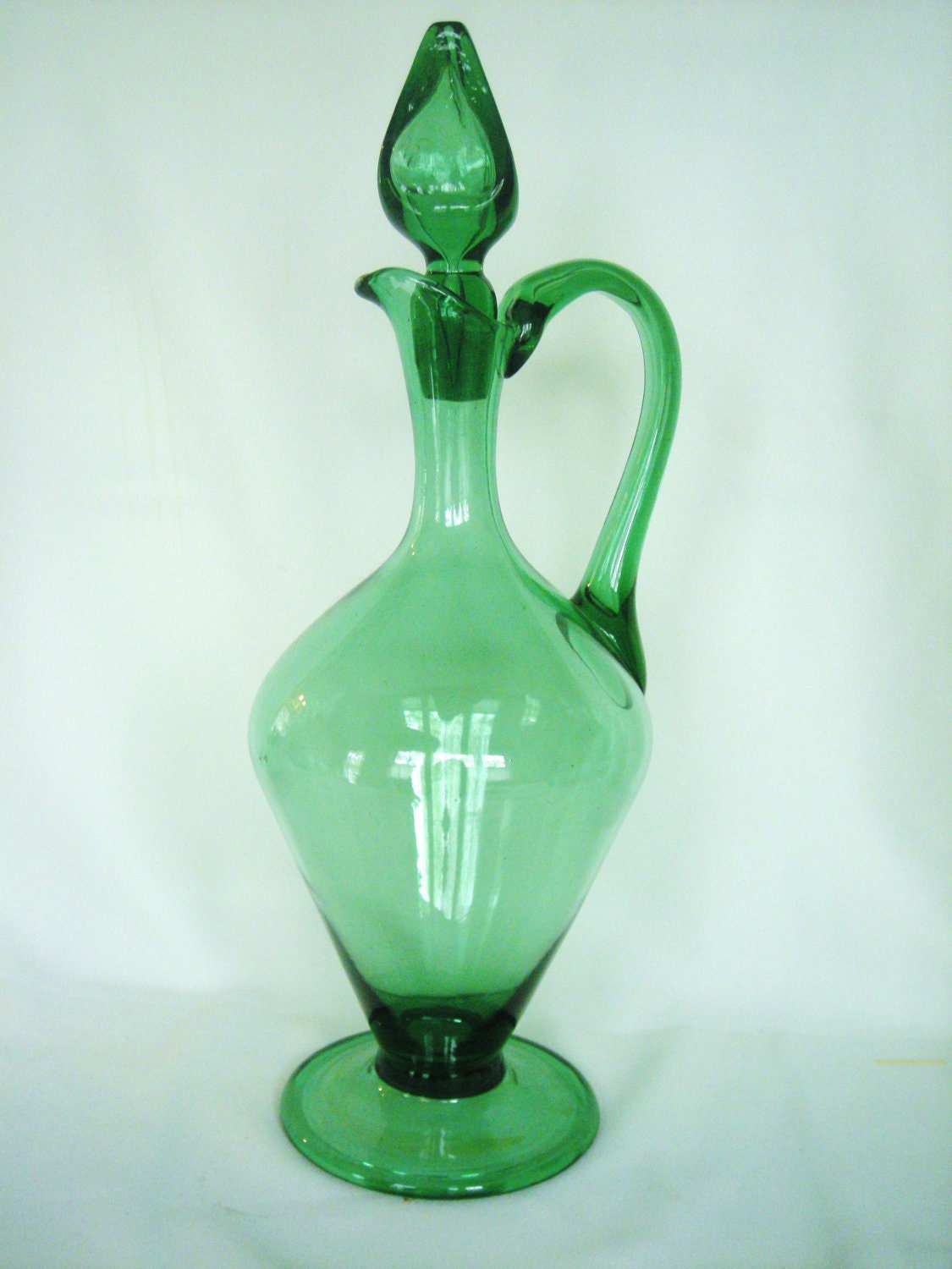 Vintage Hand Blown Green Glass Wine Decanter