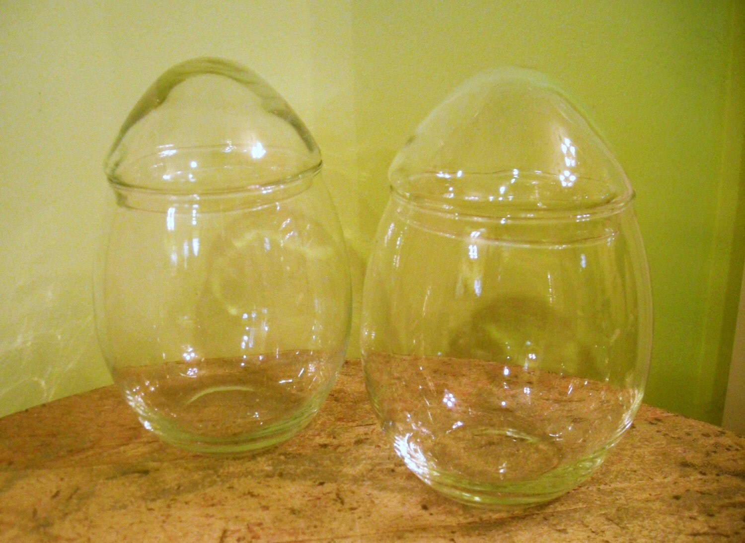 2 Vintage Egg Shape Glass Apothecary Jars by trixzstreasures