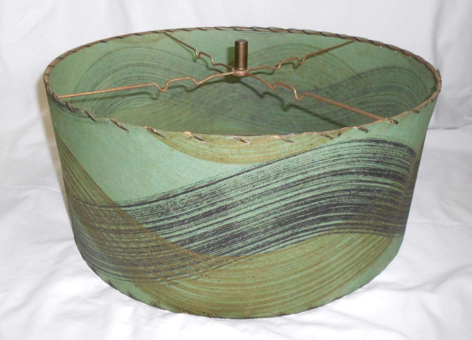 Vintage Retro Modern Fiberglass Drum Lamp Shade Green