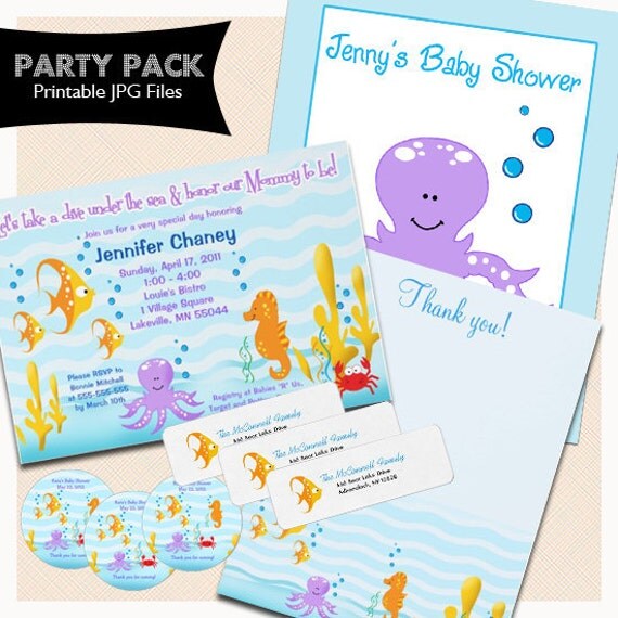 Download SEA CRITTERS Under the Sea Baby Shower Party Package