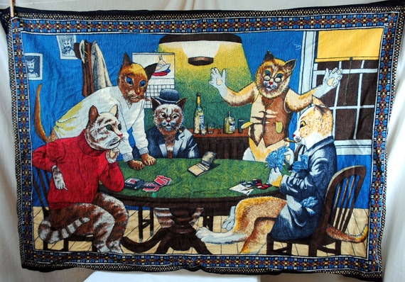 Cats Playing Poker Vintage Felt Wall Hanging Tapestry