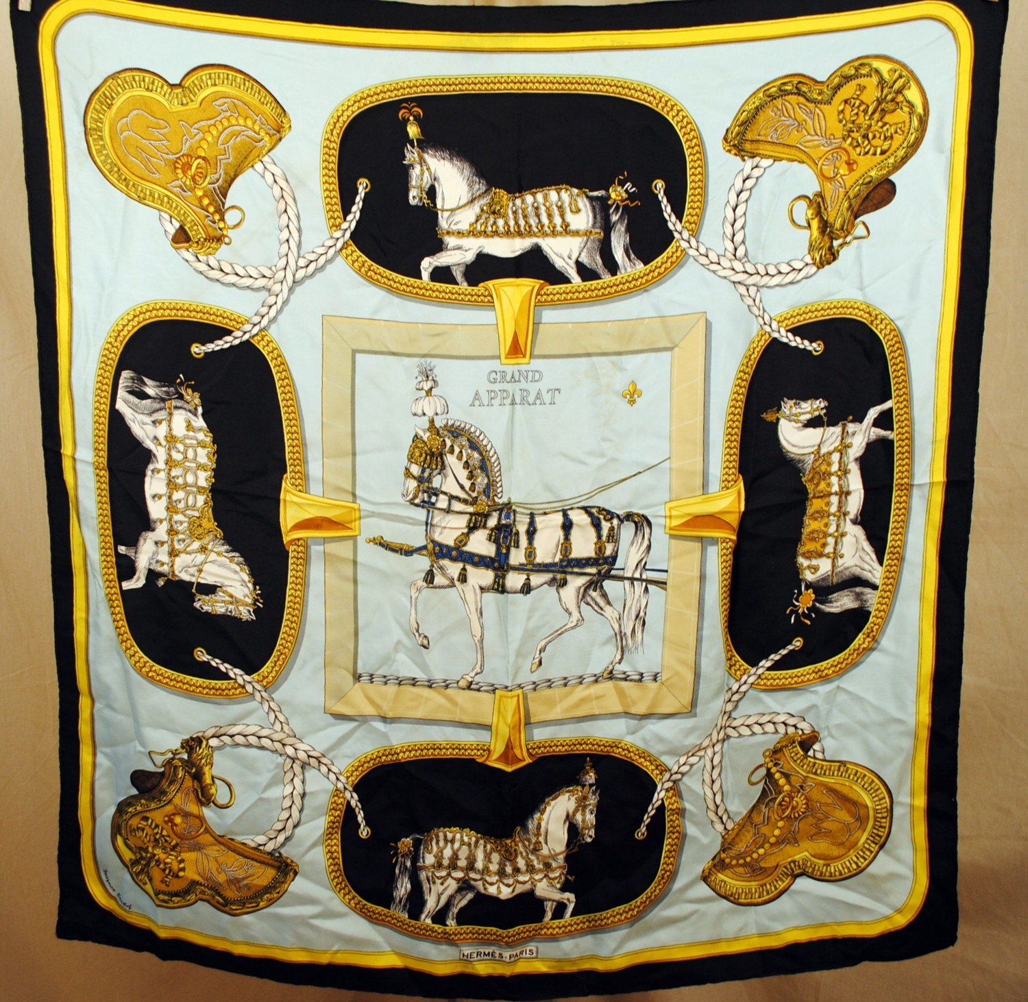 Vintage 1962 HERMES Silk Scarf Grand Apparat by Jacques