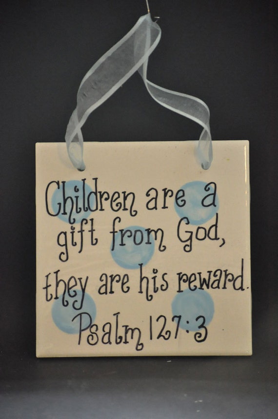 Items similar to Bible Verse Ceramic Wall Hanging in Blue Polka Dot