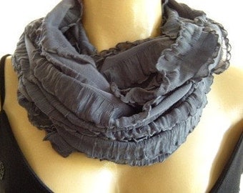 Smog-Fog Gray ruffle infinity scarf-Flamenco Necklace Scarf-Le dernier cri.
