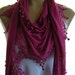 Dark Fuchsia Soft jersey Cotton trim Fringed Fuchsia scarf