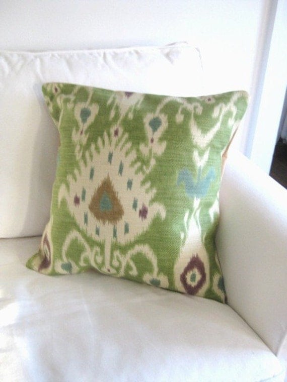 Green Ikat Pillow Cover by PureJoyPaperie on Etsy