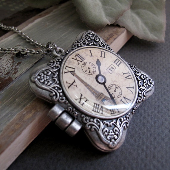 SALE Pocket Watch Necklace Locket Vintage Inspired Long