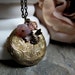 Bumble Bee Locket, Round Brass Locket, Antique Gold, Pink Flower Charms, Vintage Style, Long 28 Inch Chain - MY HONEY