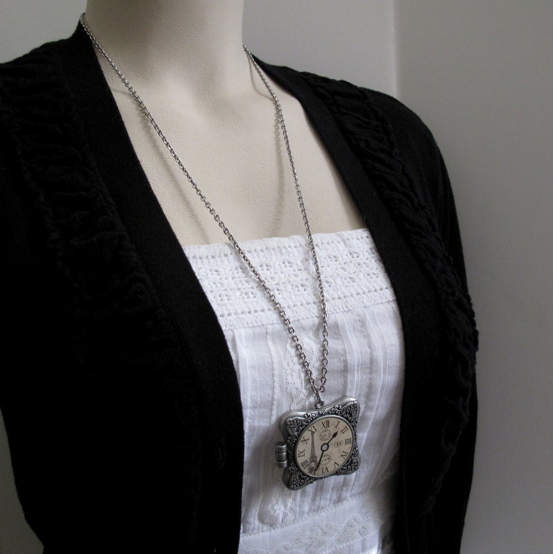 SALE Pocket Watch Necklace Locket Vintage Inspired Long