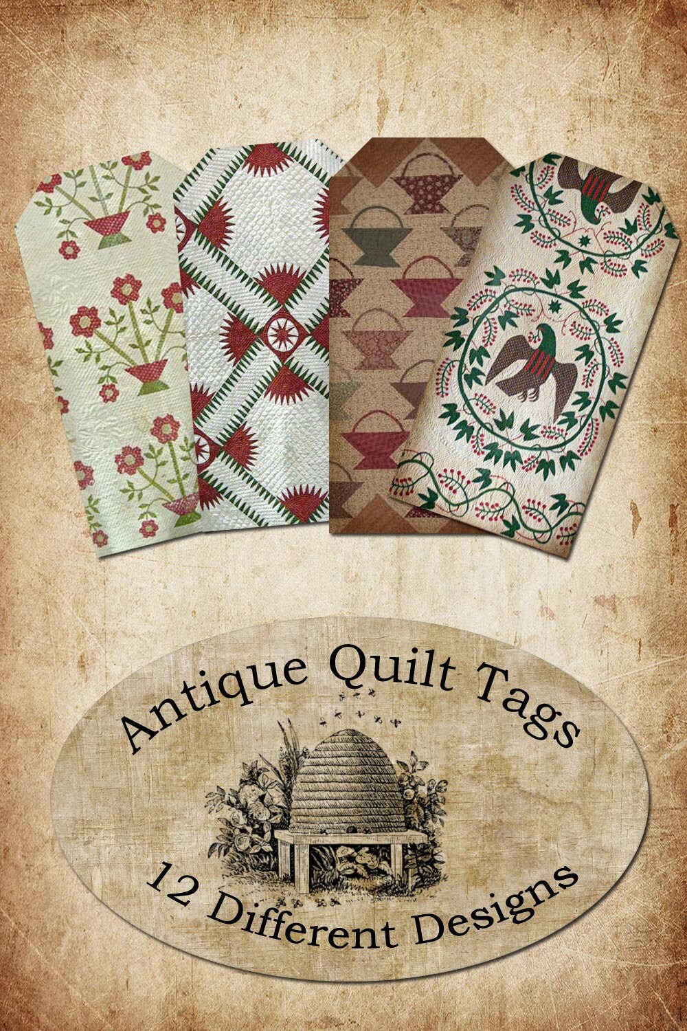 antique quilt tags printable digital download