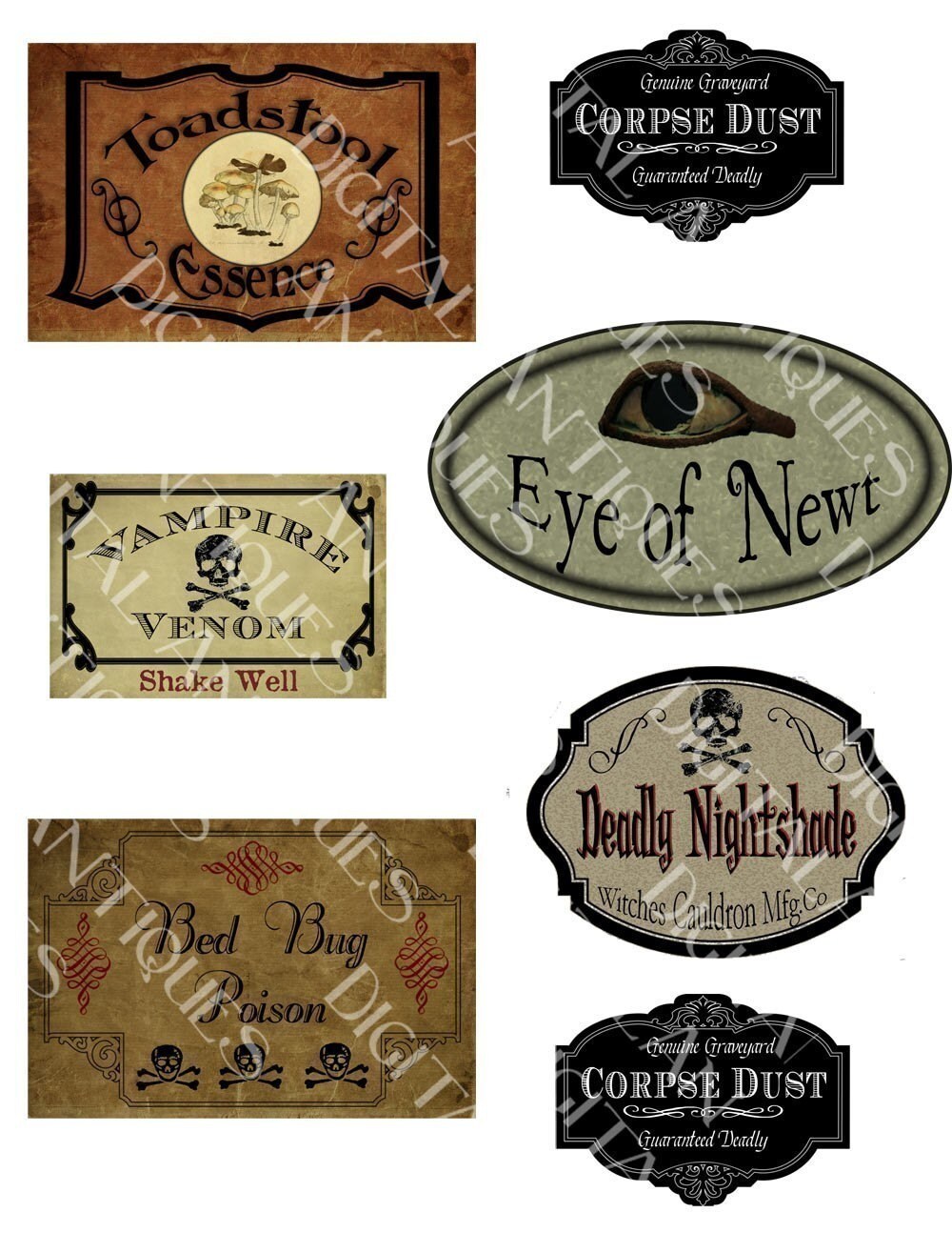 labels bottle vintage ink Cupboard by Witch's Labels DigitalAntiques 11 Poison Halloween