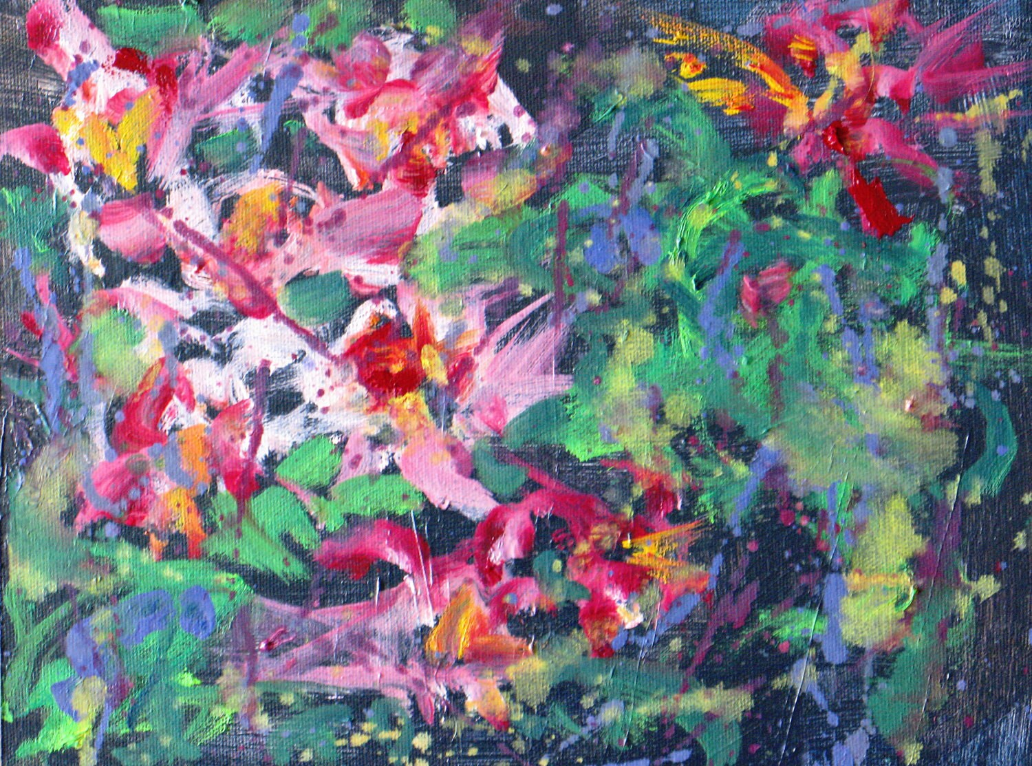 abstract impasto floral columbine original oil painting