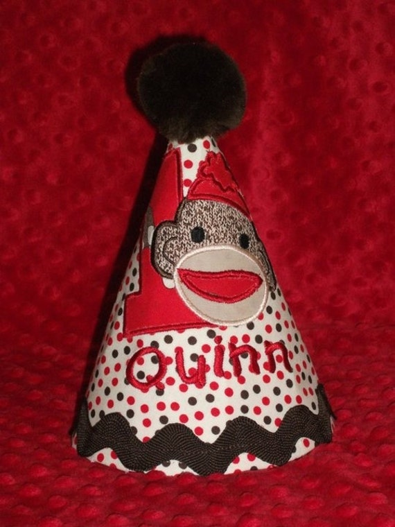 Sock Monkey Birthday Party Hat by MommyTimeDesigns on Etsy