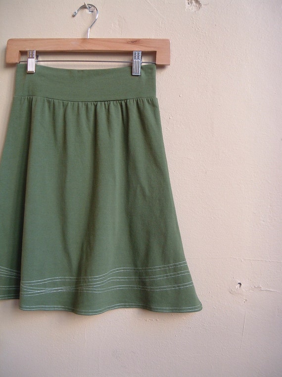 Line Skirt army Green cotton jersey boho modern spring fashion- extra small