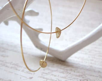 Gold Plated Hoops with Gold Brushed Disc Gold Hoop Earrings, Available as French Hook Hoop