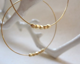 Gold Hoop Earrings, 5 Gold Plated Beads, Hoop Earrings, Also in Silver, Gold Hoops