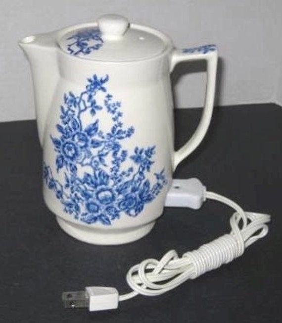 1940's Blue and White Floral Electric Teapot Japan by