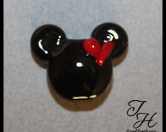 Black Ears Focal Bead with Red Heart Handmade glass lampwork bead by TH