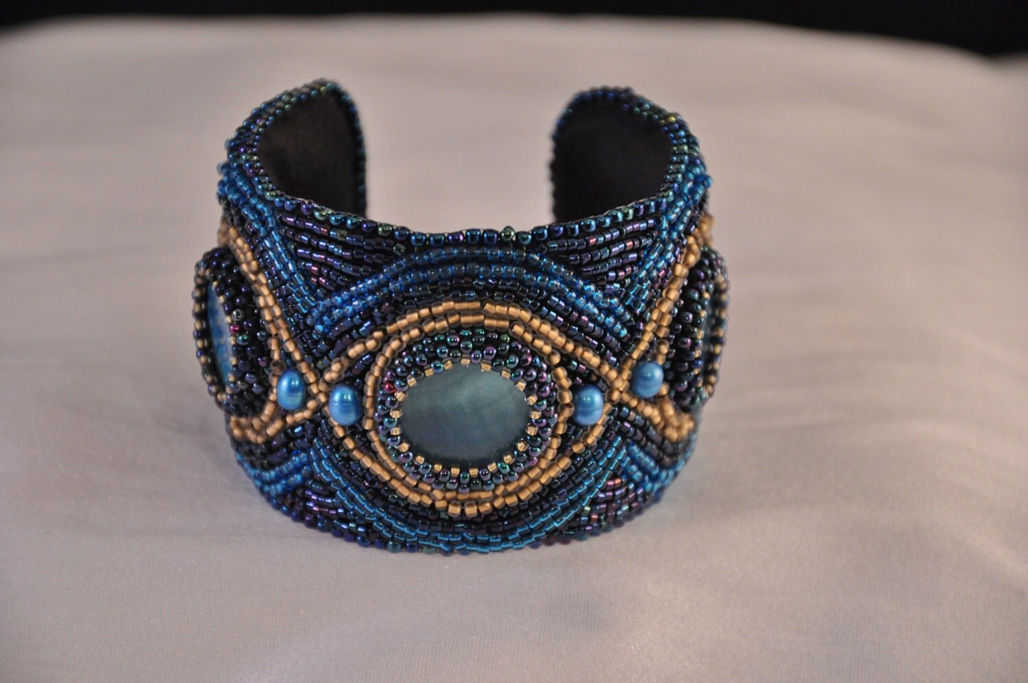 Bead Embroidered Cuff Bracelet by bellesandbeaux on Etsy
