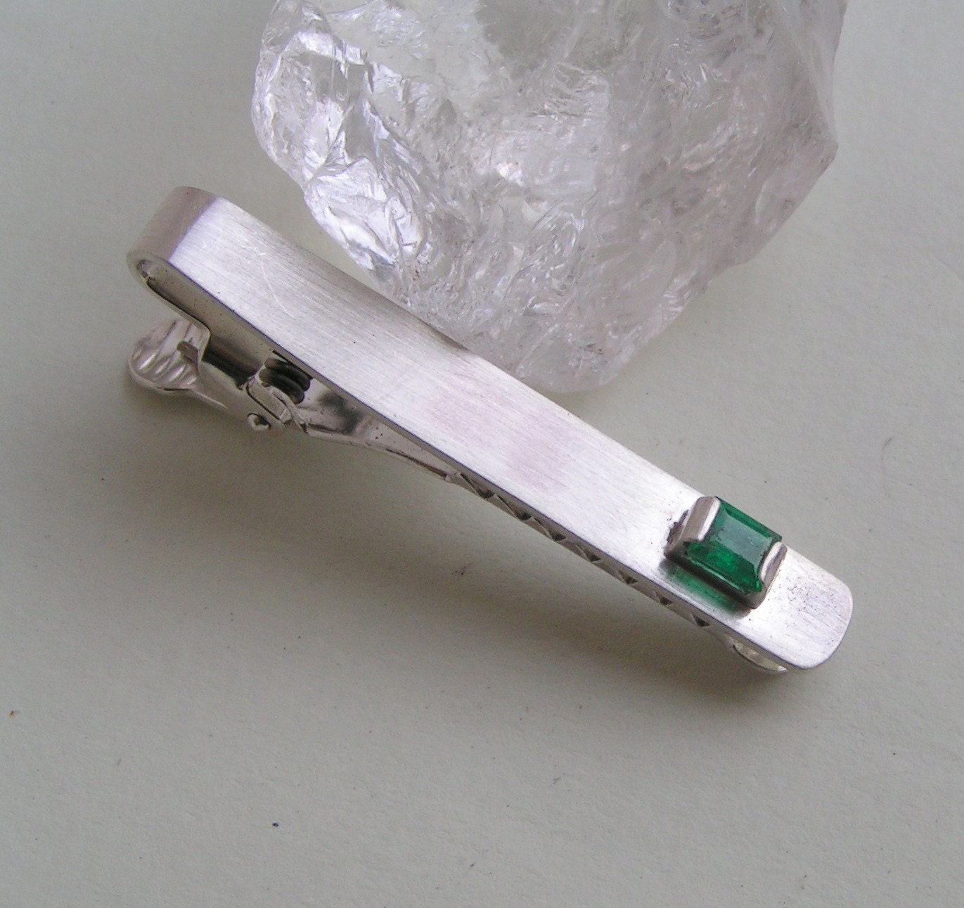 Emerald Baguette Tie Clip