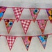 Oilcloth Pink Fuschia Sky blue and Red Party Pennants Check out our gorgeous trim work Ready to Ship