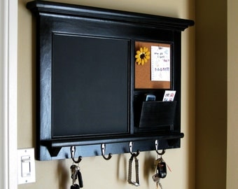 Home Decor Wall Mail Organizer Storage Cork Board Office Decor Chalkboard Furniture Storage Framed Key Hook Message Center Shelf