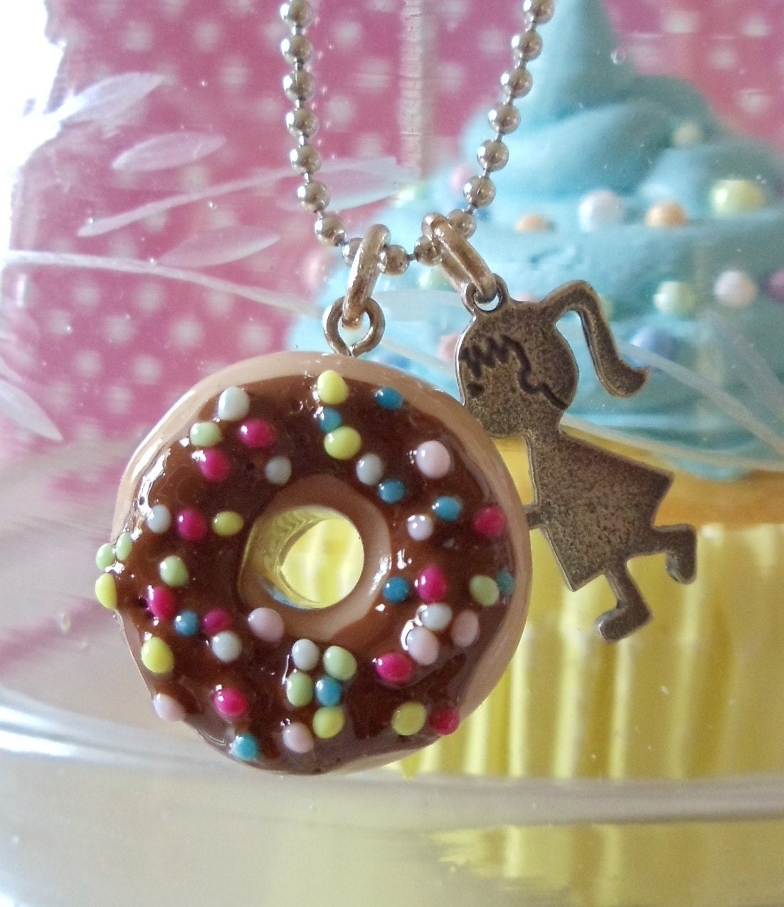 Donuts necklace miniature Polymer Clay doughnut with hot