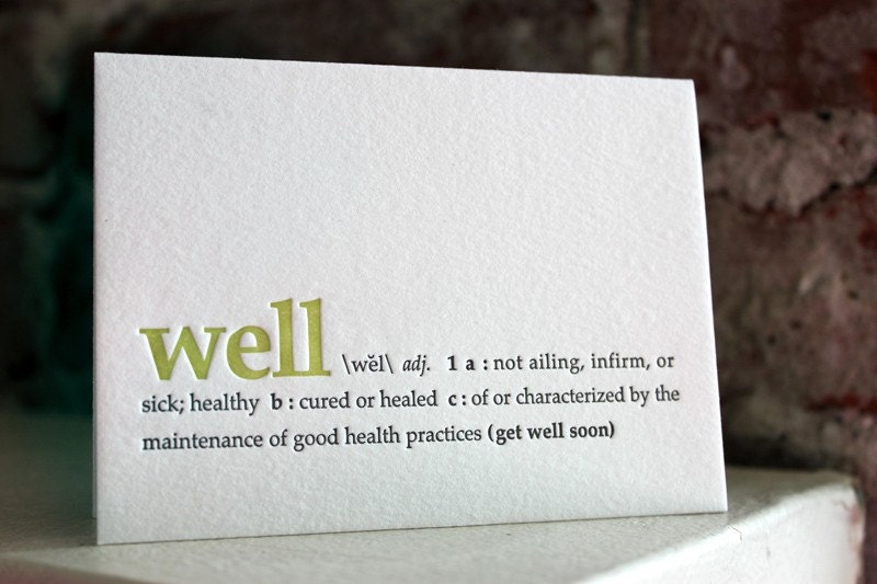 get well soon. letterpress definition card by shopsaplingpress