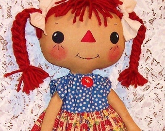 Cloth Doll sewing Pattern, Rag Doll Pattern, PDF pattern, raggedy Ann, primitive doll, Annie pattern, digital download, instant download