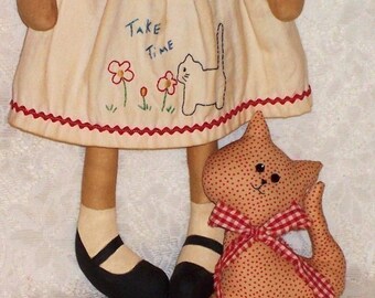 Rag Doll Pattern, Cloth Doll Pattern, PDF sewing pattern, Raggedy Annie Doll Pattern, Primitive Doll Pattern, Kitty Cat, Kitten pattern