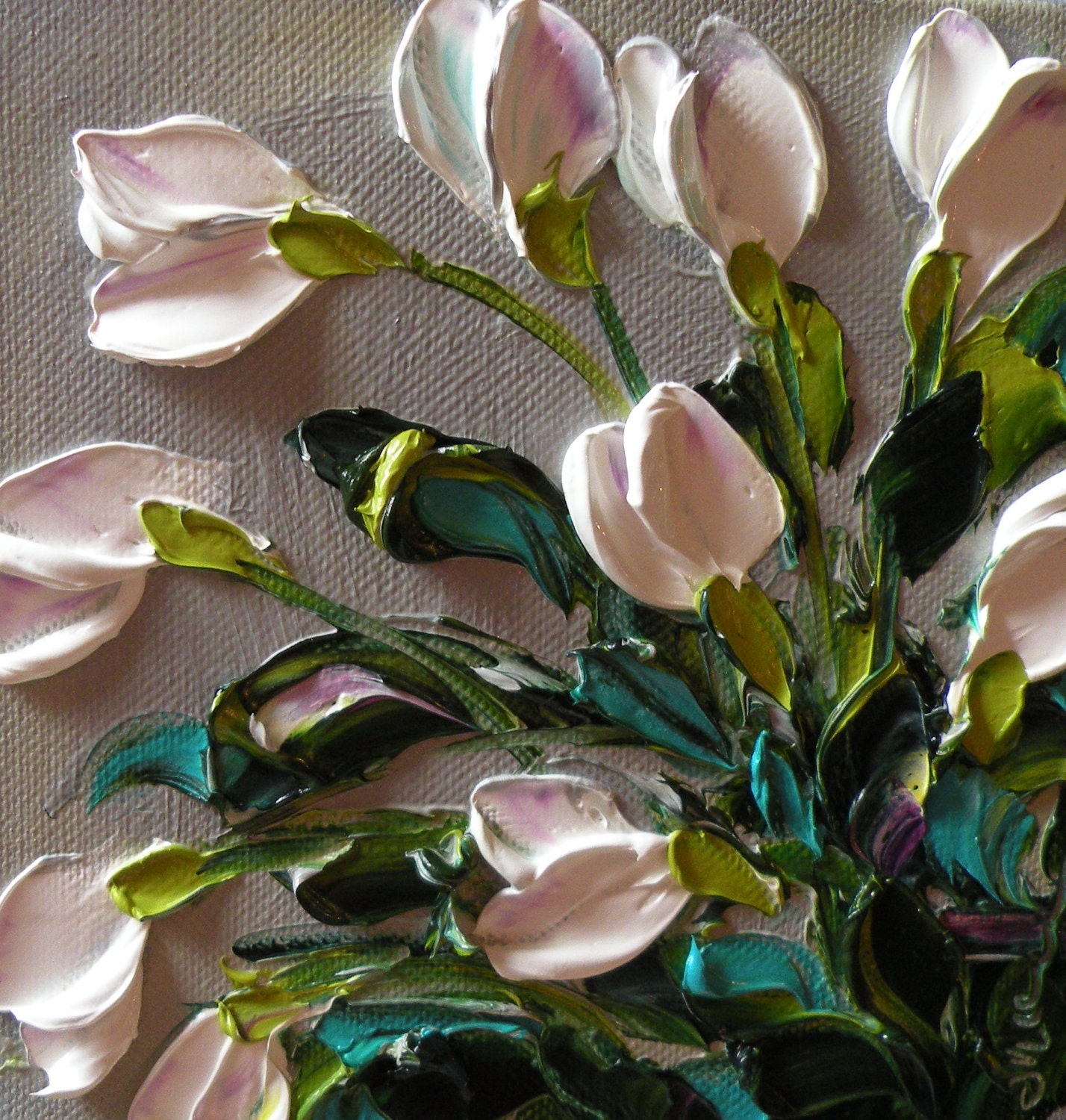 Original Painting Impasto White Tulips Free Shipping USA