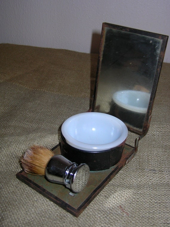 Vintage Traveling Shaving Kit Mirror Brush and Bowl