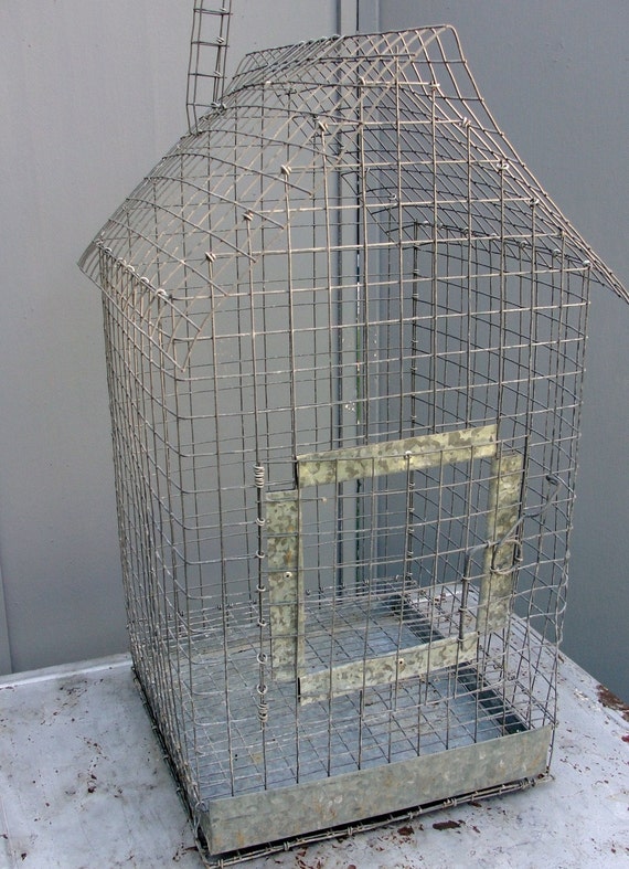 Vintage Wire Bird Cage House with Chimney by
