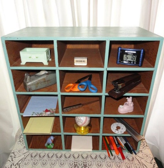 Vintage Mail Sorter Office Organizer Desk Top Storage Green