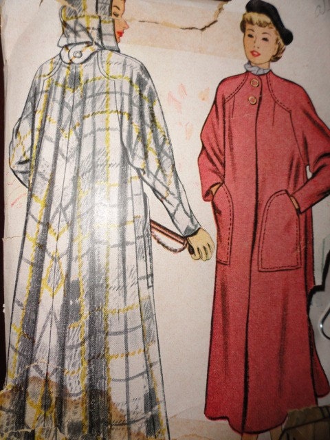 Vintage Hooded Coat Sewing Pattern Long Full