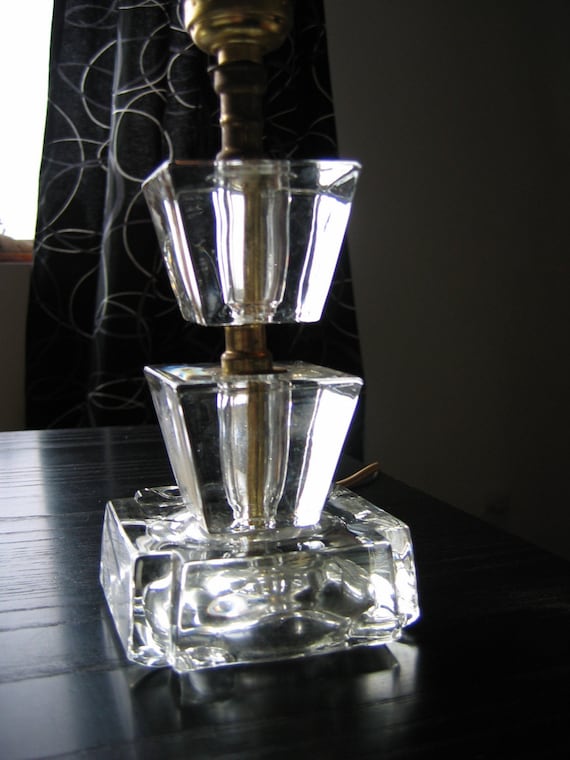 Vintage Deco Glass LAMP. Bedroom table or vanity light. Eames