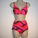 Vintage 1970s Swimsuit, bathing suit. Classic 2 piece. Hot Pink, Red, Brown. Jantzen Swim Suit, 32 C, Made in USA.