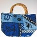 Boho, Hippie, Hawaiian Beach bag, handbag, purse, tote. Bamboo Handles. Blue Hawaii prints.